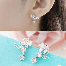 蝶舞花間，閃耀耳畔 2012新款9折韓國(guó)進(jìn)口蝴蝶戀花水鉆耳釘